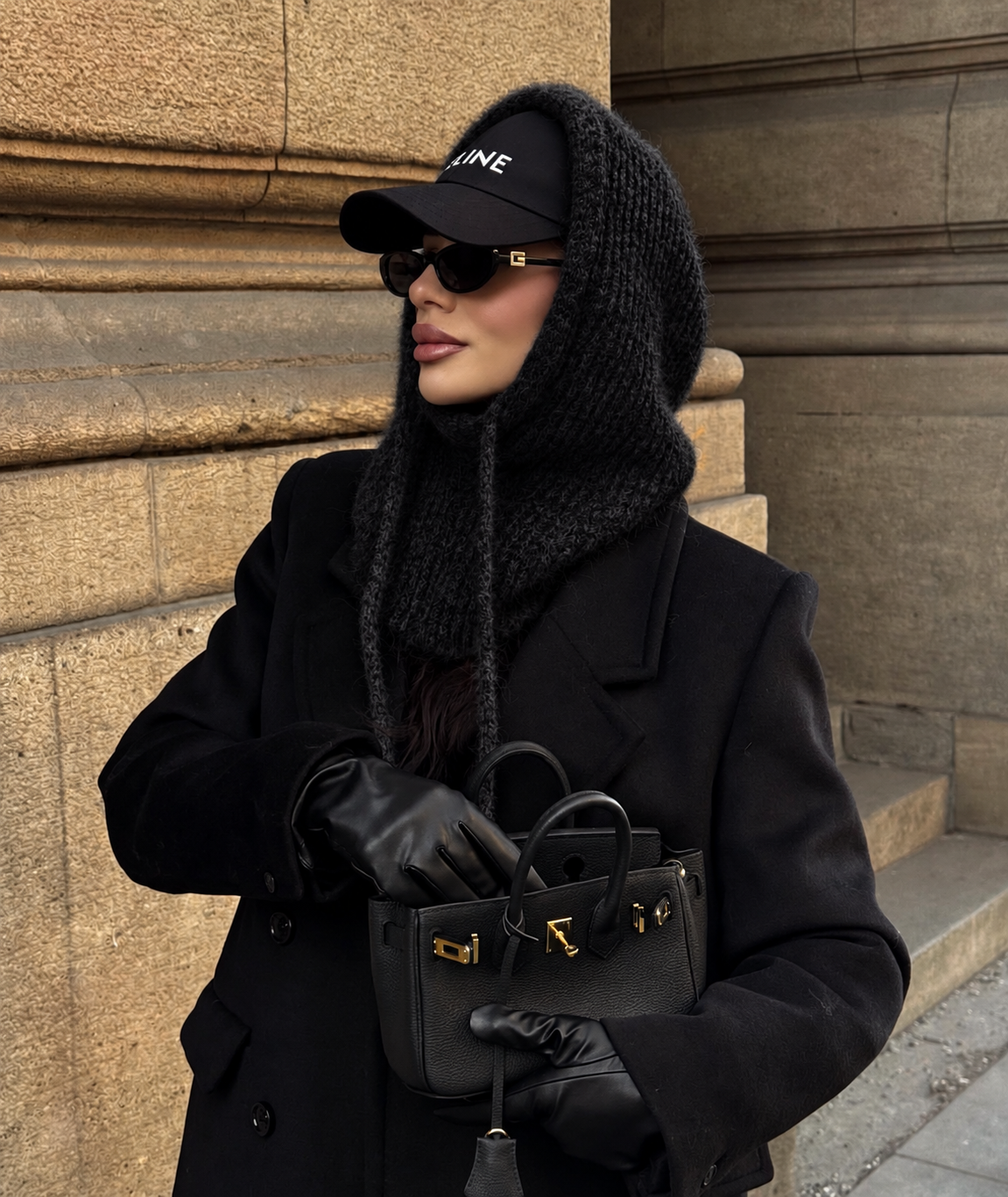 Uma - cagoule / Capuche-écharpe femme en maille côtelée