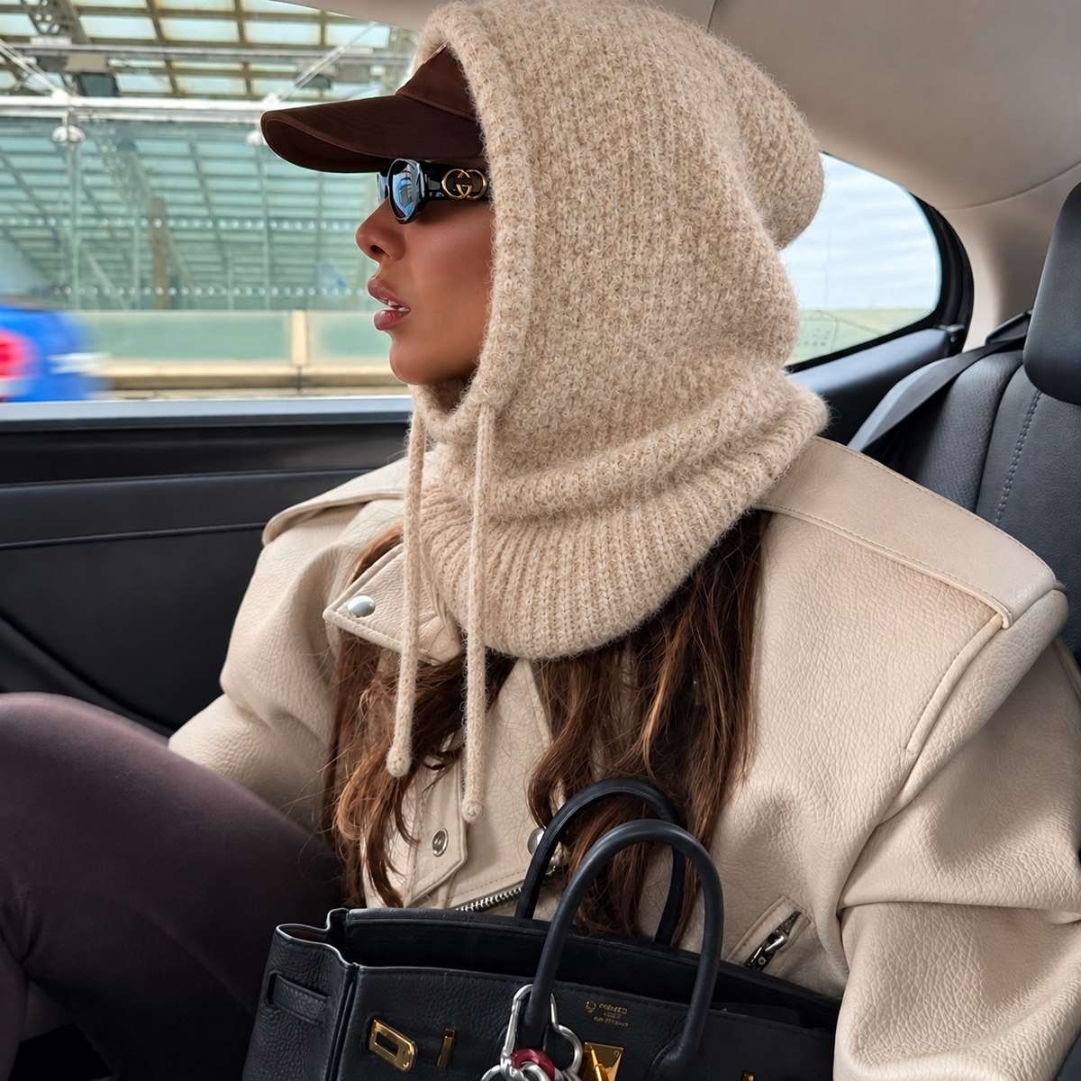Nuage Beige - Cagoule / capuche femme en maille